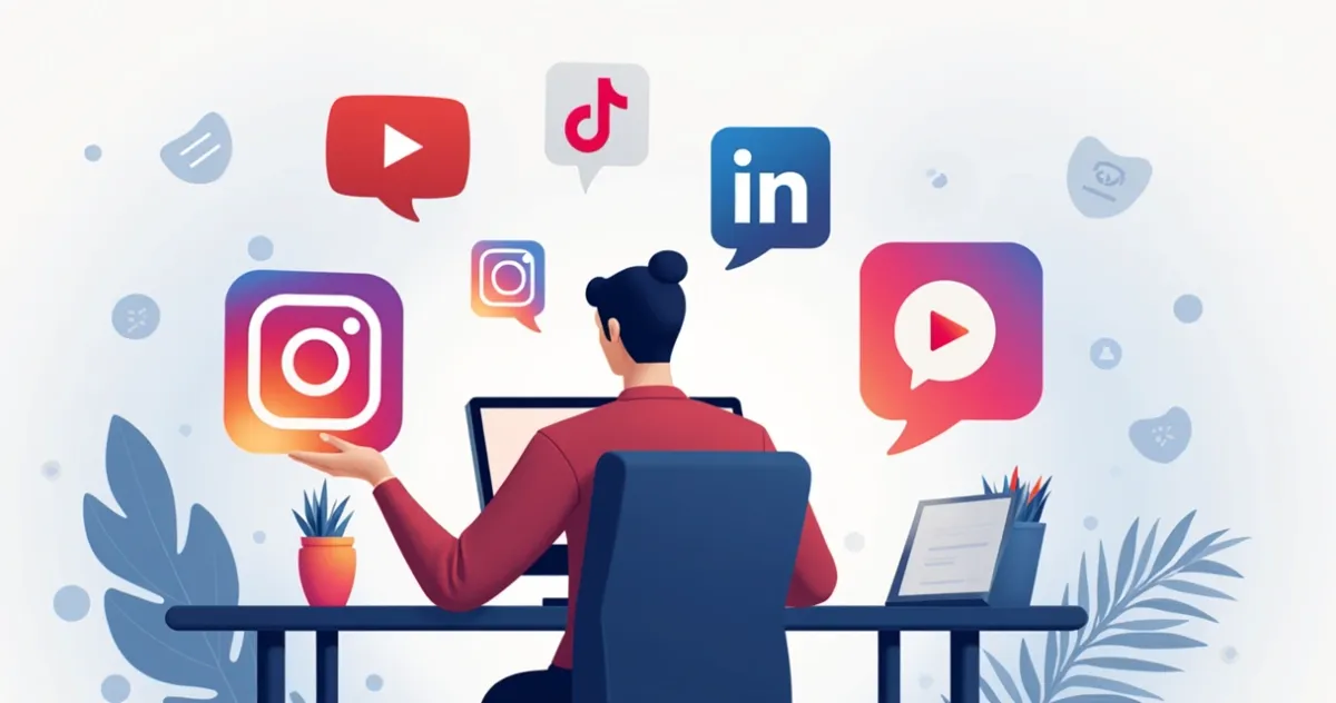 Pessoa escolhendo plataformas de mídia social em um laptop 